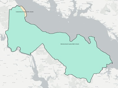 Westmoreland County VA school district boundaries map