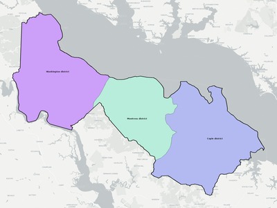 Westmoreland County VA townships and subdivisions map