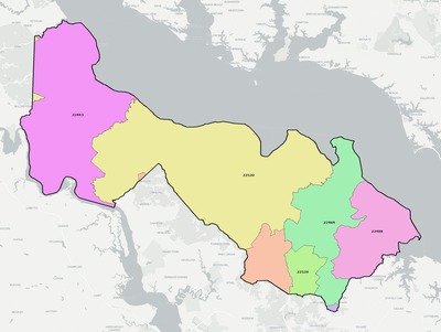 Westmoreland County VA ZIP code boundaries map