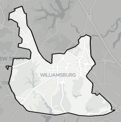 Williamsburg County VA county basemap context