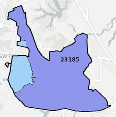 Williamsburg County VA ZIP code boundaries map