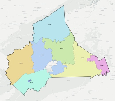 Wise County VA ZIP code boundaries map