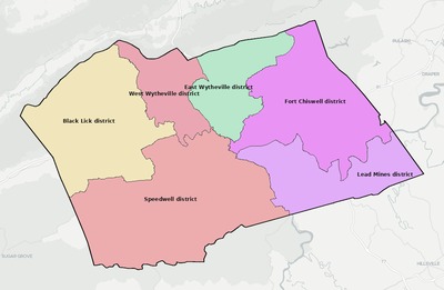 Wythe County VA townships and subdivisions map