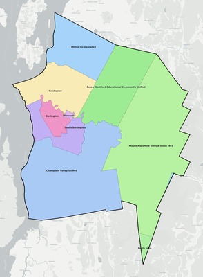 Chittenden County VT school district boundaries map
