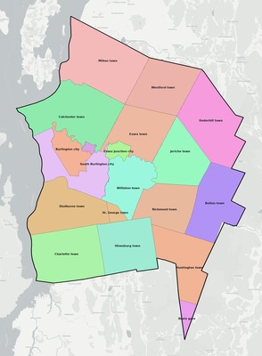 Chittenden County VT townships and subdivisions map
