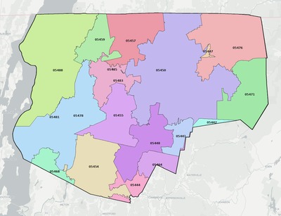 Franklin County VT ZIP code boundaries map