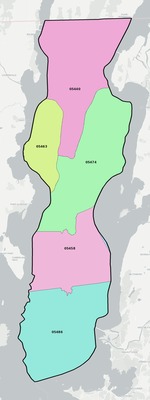 Grand Isle County VT ZIP code boundaries map