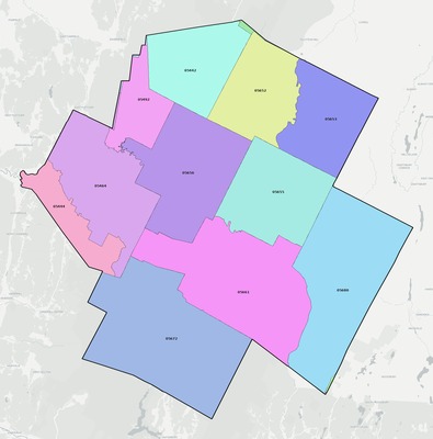 Lamoille County VT ZIP code boundaries map