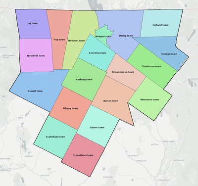 Orleans County VT townships and subdivisions map