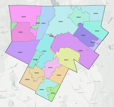 Orleans County VT ZIP code boundaries map