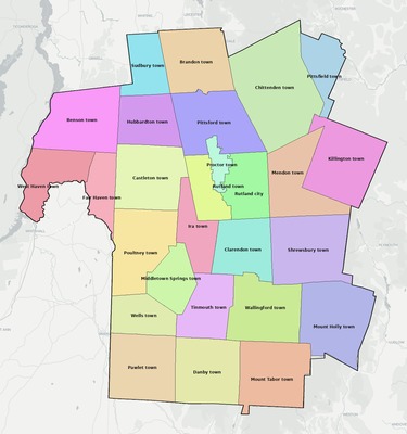 Rutland County VT townships and subdivisions map