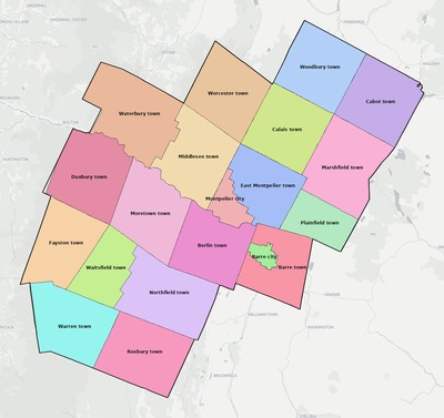 Washington County VT townships and subdivisions map
