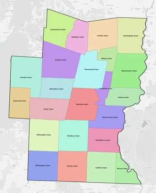 Windham County VT townships and subdivisions map