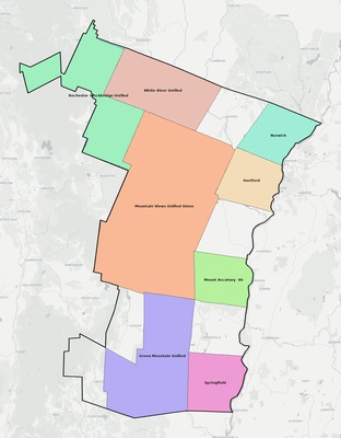 Windsor County VT school district boundaries map