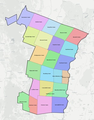 Windsor County VT townships and subdivisions map