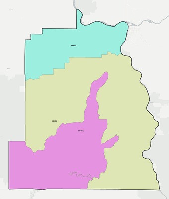 Asotin County WA ZIP code boundaries map
