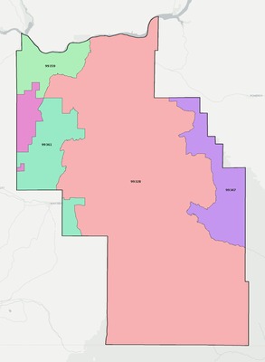 Columbia County WA ZIP code boundaries map