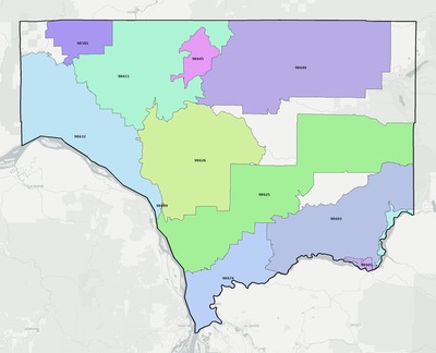 Cowlitz County WA ZIP code boundaries map