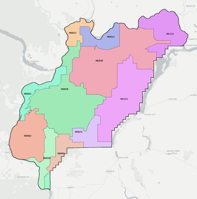 Douglas County WA ZIP code boundaries map