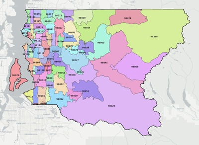 King County WA ZIP code boundaries map