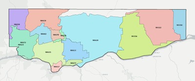 Klickitat County WA ZIP code boundaries map