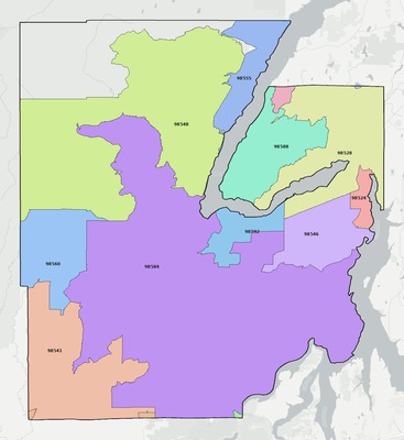 Mason County WA ZIP code boundaries map