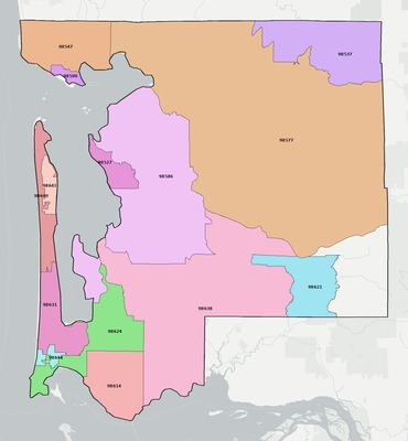 Pacific County WA ZIP code boundaries map