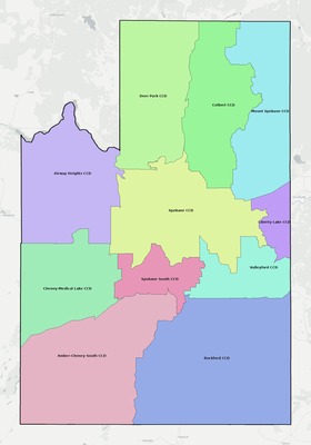 Spokane County WA townships and subdivisions map