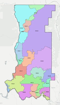 Stevens County WA ZIP code boundaries map