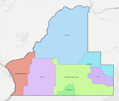 Walla Walla County WA school district boundaries map