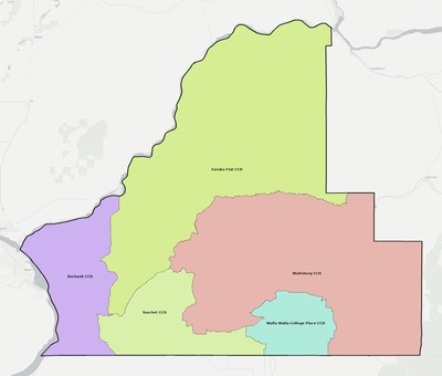 Walla Walla County WA townships and subdivisions map