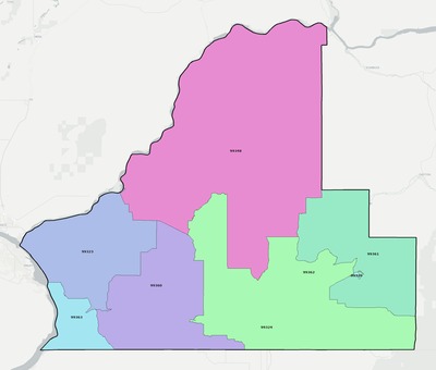 Walla Walla County WA ZIP code boundaries map