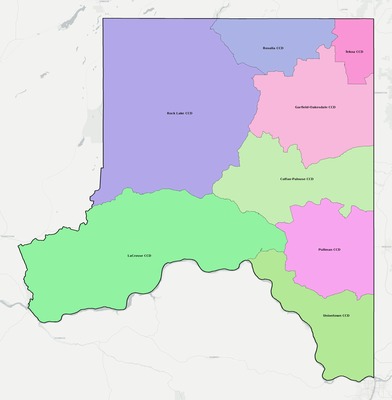 Whitman County WA townships and subdivisions map