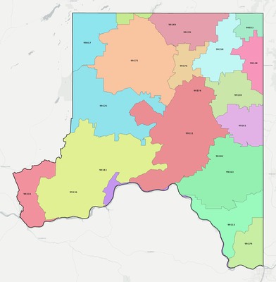 Whitman County WA ZIP code boundaries map
