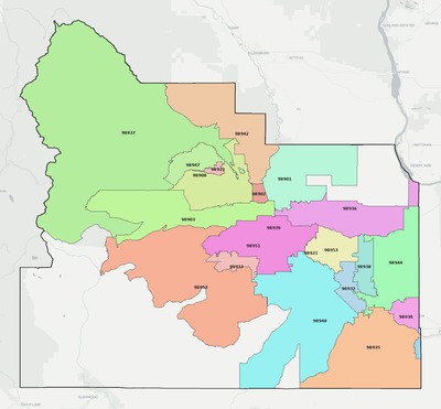 Yakima County WA ZIP code boundaries map