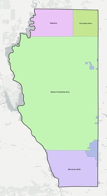 Adams County WI school district boundaries map