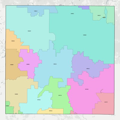 Barron County WI ZIP code boundaries map