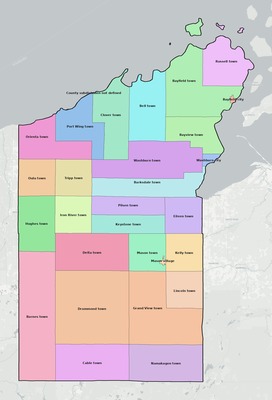 Bayfield County WI townships and subdivisions map