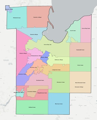 Brown County WI townships and subdivisions map