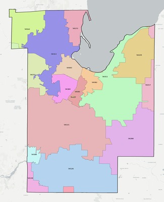 Brown County WI ZIP code boundaries map