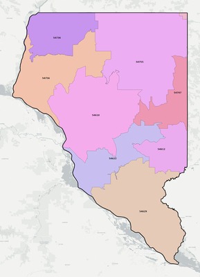 Buffalo County WI ZIP code boundaries map