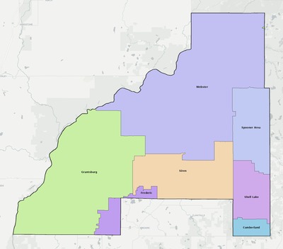 Burnett County WI school district boundaries map