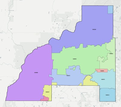 Burnett County WI ZIP code boundaries map