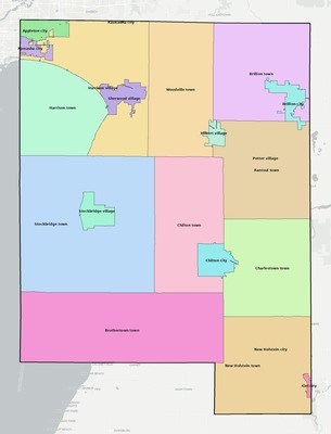 Calumet County WI townships and subdivisions map