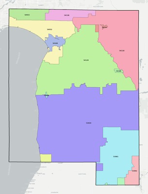 Calumet County WI ZIP code boundaries map