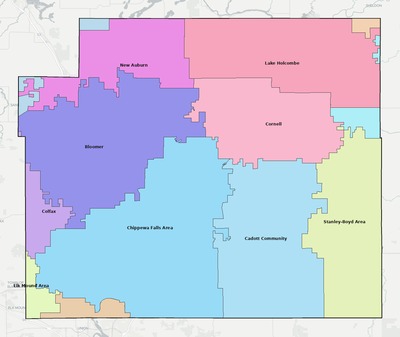 Chippewa County WI school district boundaries map