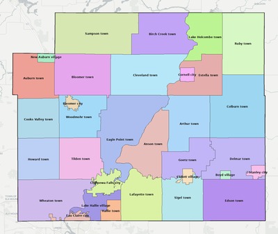 Chippewa County WI townships and subdivisions map