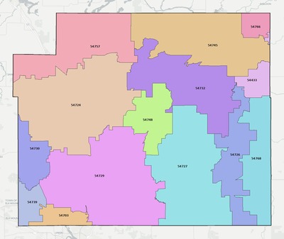 Chippewa County WI ZIP code boundaries map