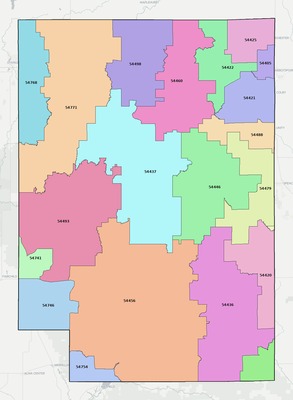 Clark County WI ZIP code boundaries map