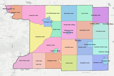 Columbia County WI townships and subdivisions map